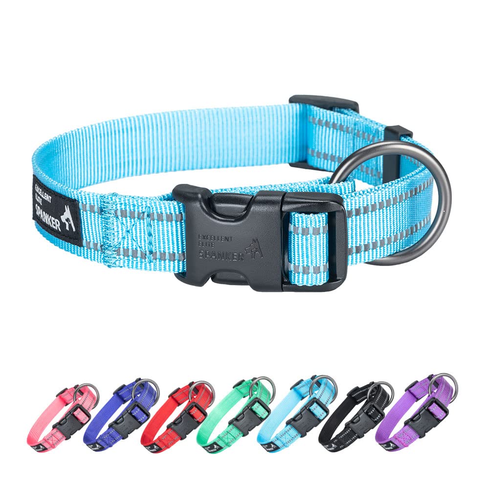 EXCELLENT ELITE SPANKER Reflective Dog Collar Classic Breathable Nylon Adjustable Pet Collar with Quick Release Buckle for Boy Girl Male Female Puppies Small Medium Large Dogs Training(LBLU-S)