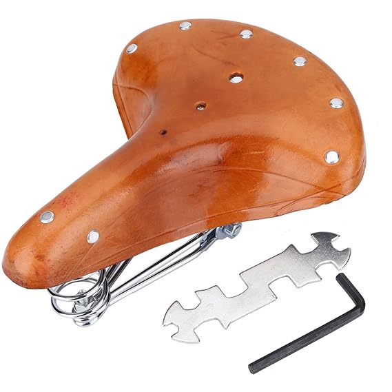 Fahrradsattel, Mountainbike Sättel Braun Fahrradsitz Komfortable Nieten Rindsleder Mountainbike Sitz Retro Durable Federn Fah