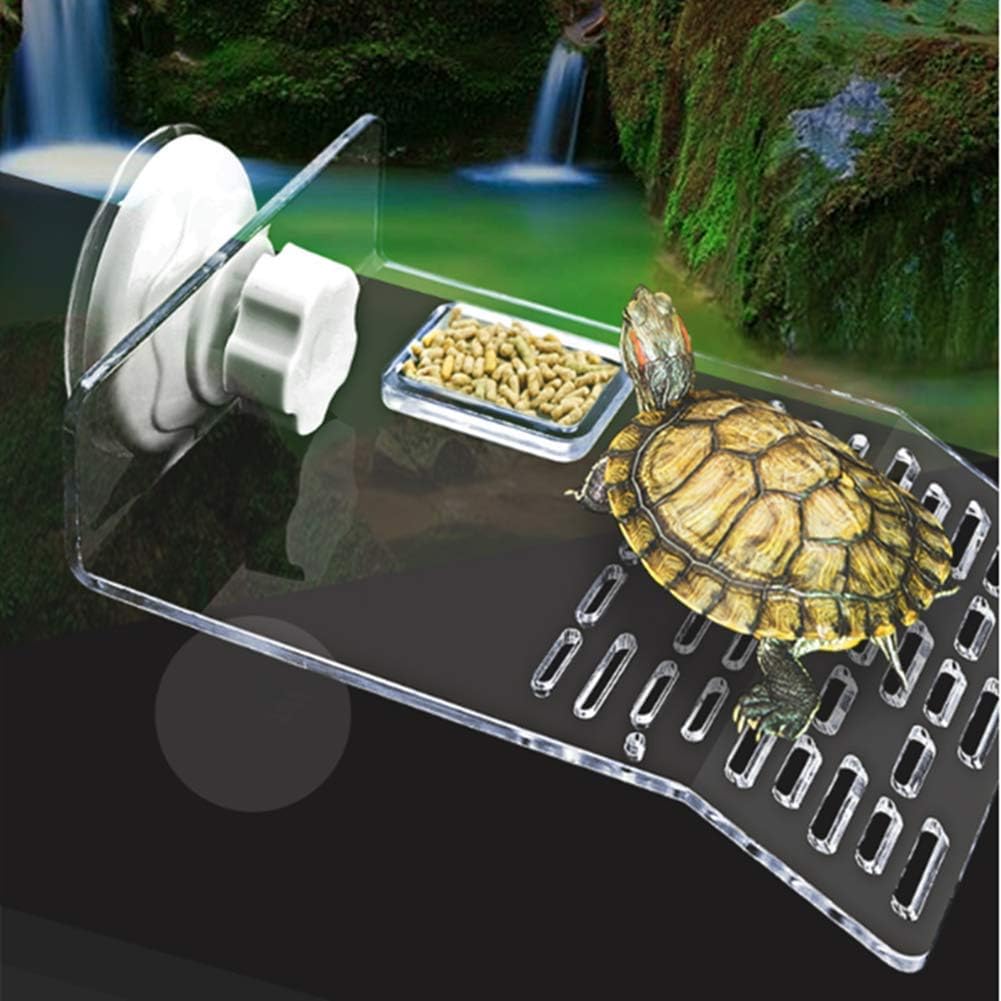ORCRAT Turtle Tank Turtle Dock Turtle Food Turtle basking Platform Acrylic Plastic Turtle Rest Platform, Fish Tank Aquarium Turtle Platform, with Suction Cup 1PC