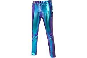 CARUHIF Men's 70s Disco Pants Metallic Sequin Straight Leg Trousers Party Dance Outfits