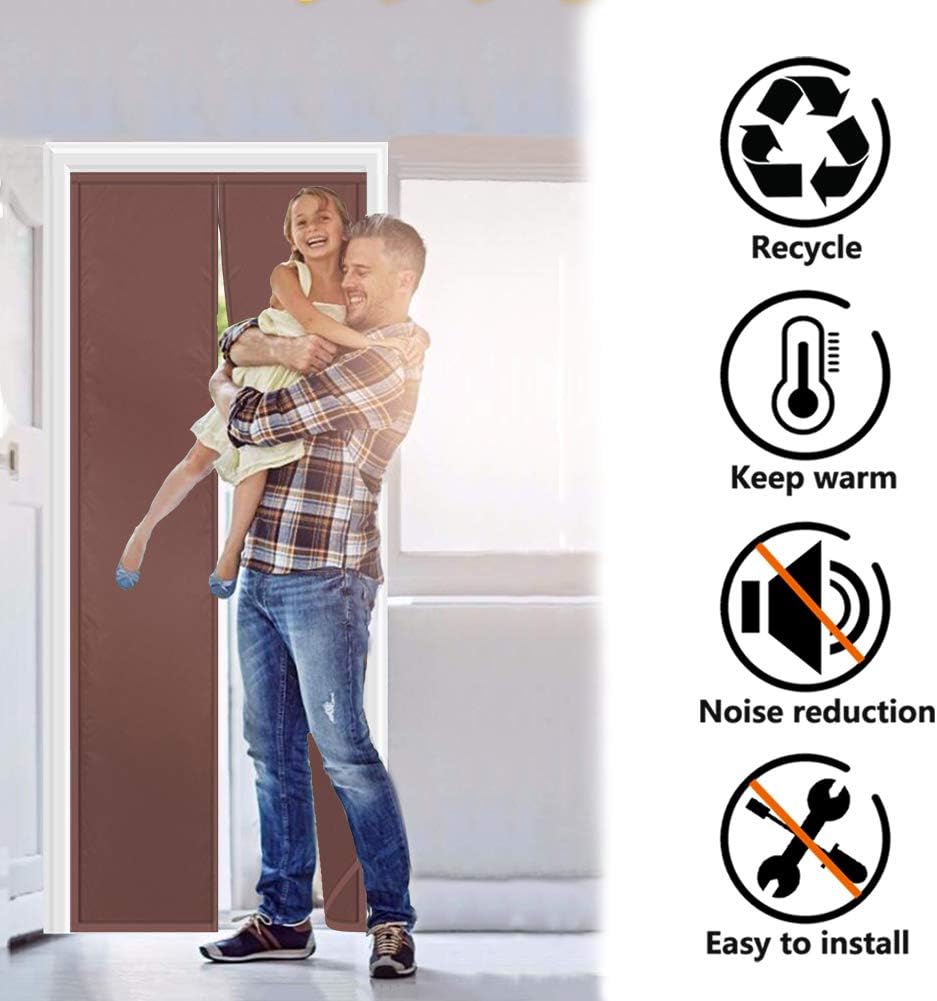 MODKOY Magnetic Thermal Screen Door Curtain 80 x 190 cm, Auto Closer Door Curtain, Keep Warm Waterproof Soundproof, For Balcony Living Room - Brown