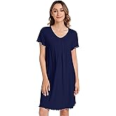 NACHILA Women's Nightgowns-Viscose Made from Bamboo, Soft Short Sleeve Nightgowns Comfy V Neck Night Shirt Cooling Sleepwear