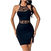 winkbay Women's Mesh Halter Mini Dress Summer Elegant Bodycon Slit Evening Party Cocktail Dresses