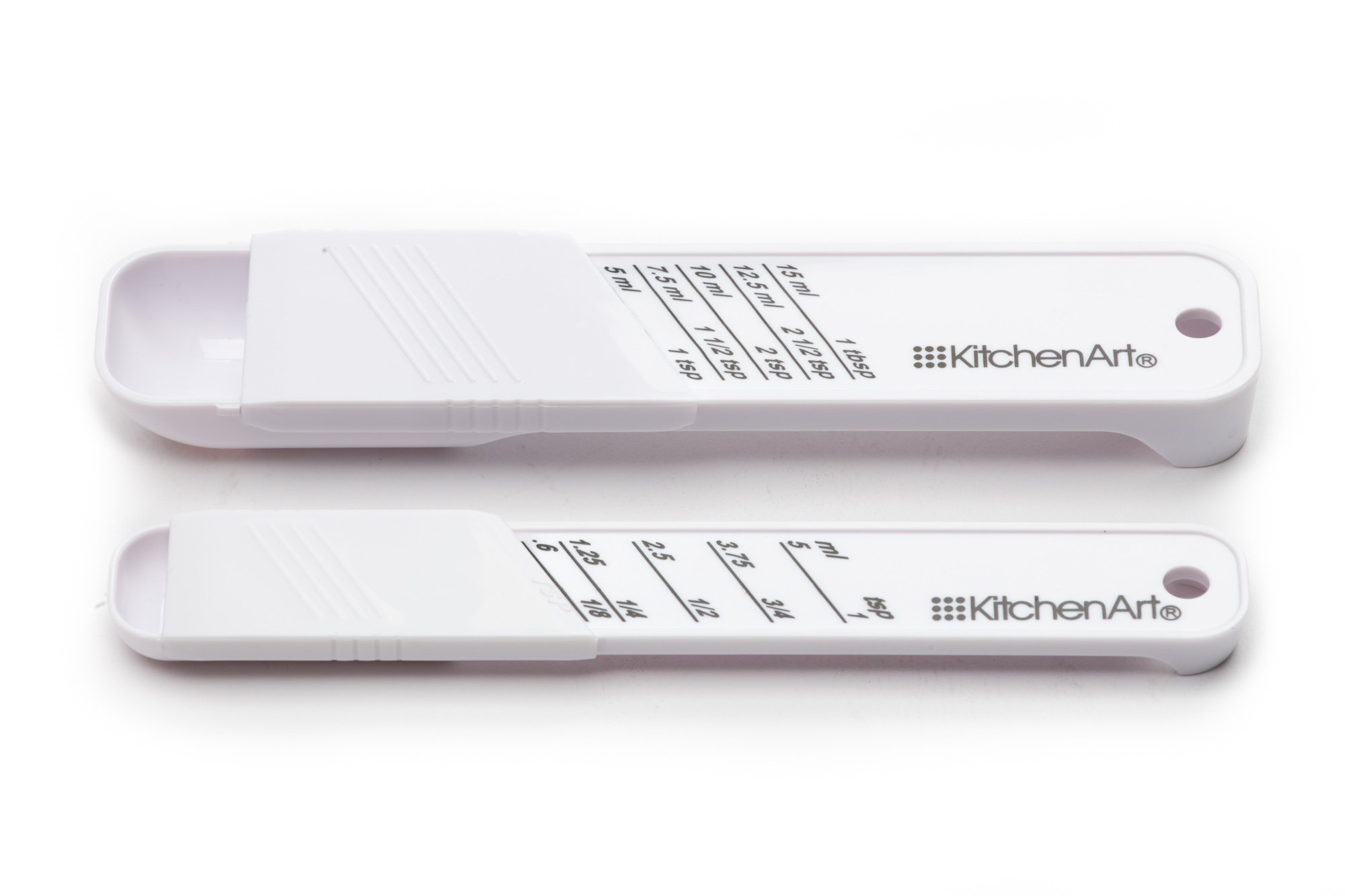 KitchenArt Adjust-A-Teaspoon And Adjust-A-Tablespoon Set, Plastic, 2-Piece, White,9 x 3.5 x 0.75 inches