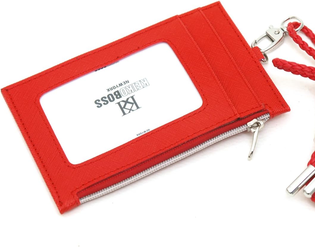 Business ID Badges Wallet with coin pocket Credit Card Holder Neck Strap KB004 (Red)