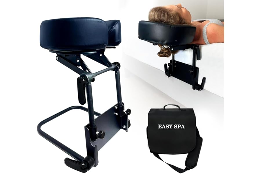 EASY SPA Home Mattress Top Massage Kit Adjustable Headrest with PU Face Down Pillow, Face Cradle for Massage Table, Massage Equipment (Black)