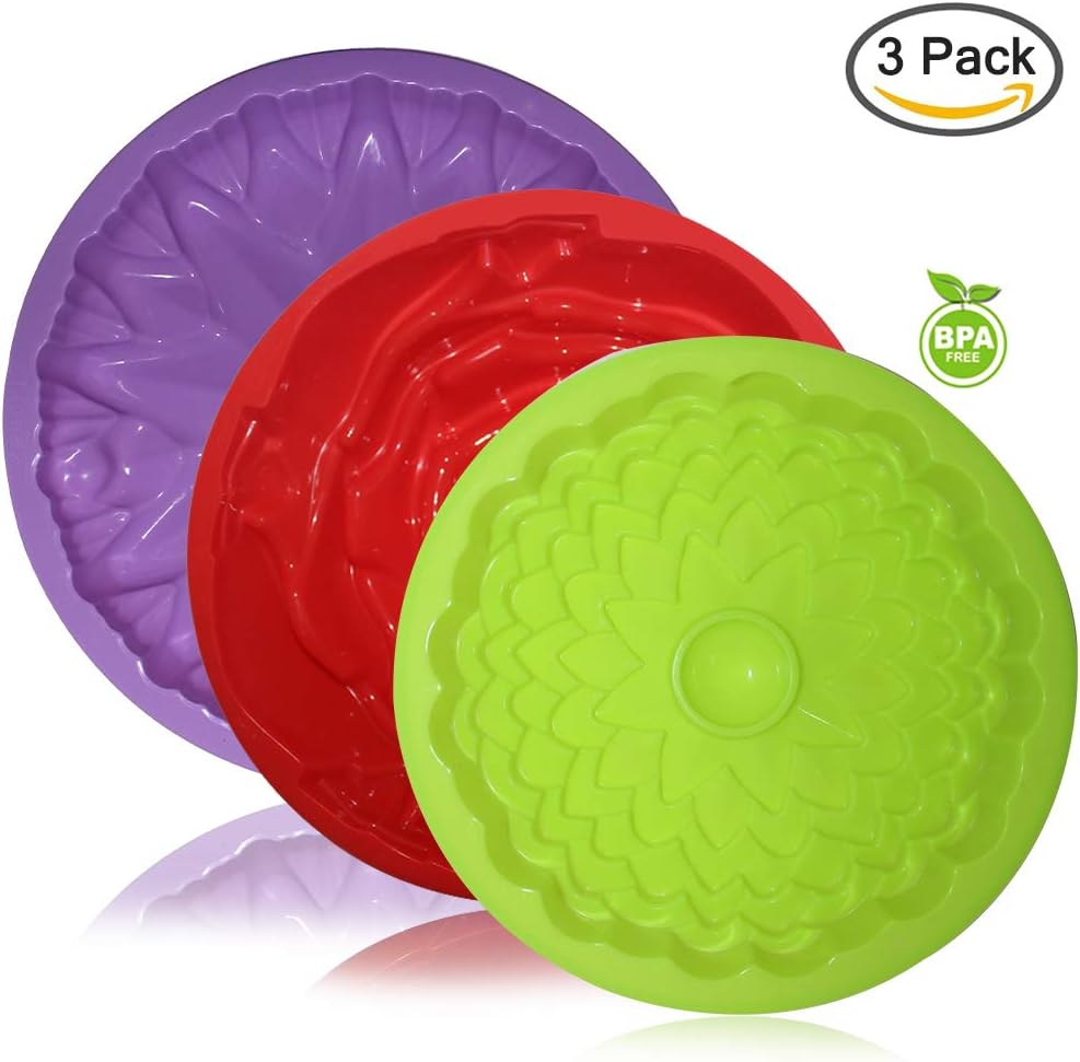 SENHAI 3 Pack Flower Shape Silicone Cake Bread Pie Flan Tart Molds - Image 3