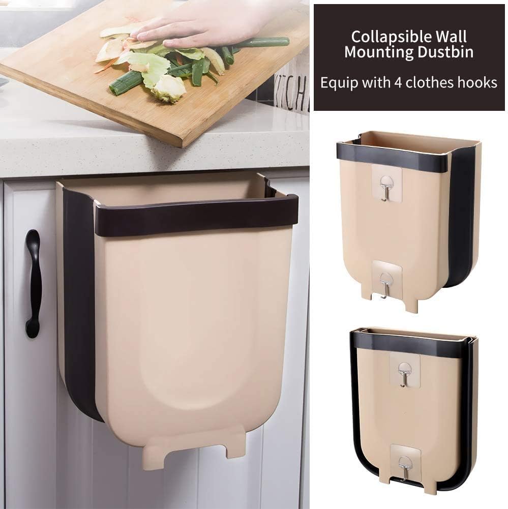 Foldable Trash Bin Hanging Waste Bin Under Kitchen Sink,Wall Trash Can Plastic Wastebasket Over Cabinet Door with Top Ring to Fix Garbage Bag (Gray): Home & Kitchen