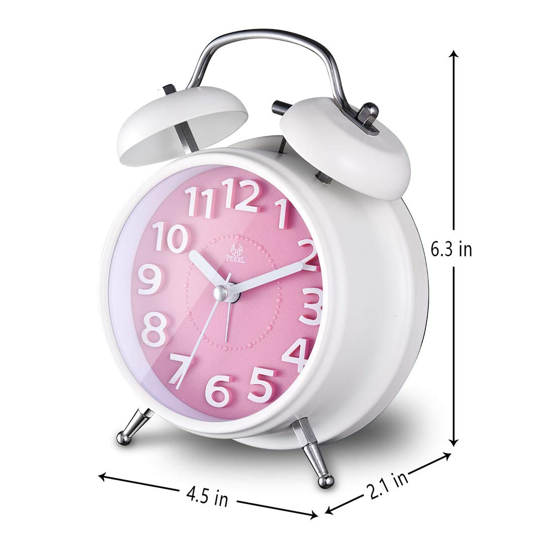 Ukey 4 Twin Bell Alarm Clock Non Ticking Bedside Table Travel Clock Vintage Alarm Clock With Nightlight And Loud Alarm Pink Battery Operated Not Included