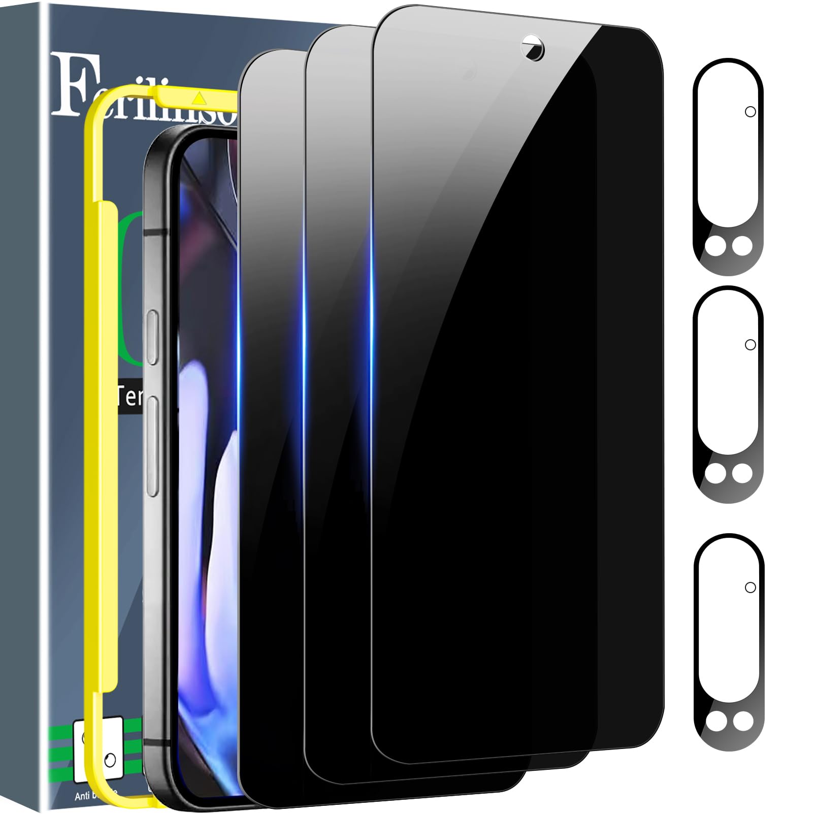 Photo 1 of Ferilinso Full Coverage 3 Pack Privacy Screen Protector for Google Pixel 9 Pro XL [Phone Case Friendly], 3 Pack Tempered Glass Camera Lens Protector Accessories [Auto- Dusting & Adhesive]
