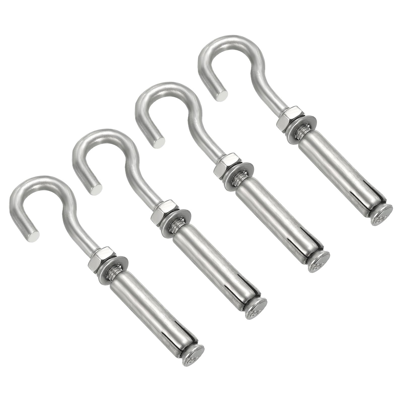 PATIKIL Expansion Hook M8 4 Pack 304 Stainless Steel Concrete Wall Hook Screw Open Cup Hooks for Concrete Brick Stone Ceiling Hanging Silver