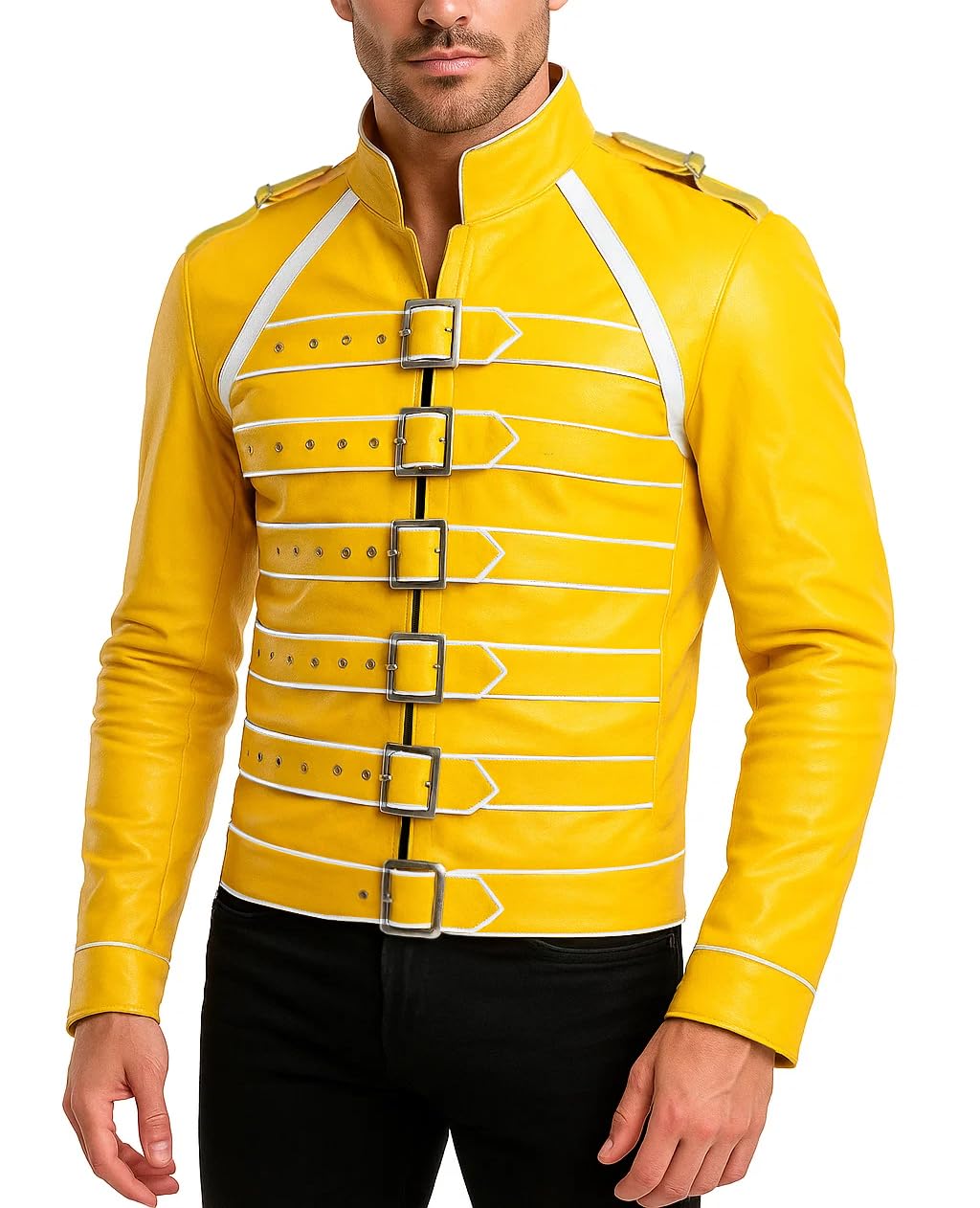 Photo 1 of LP-FACON Mens Costume Concert Yellow Cosplay Faux Leather Jacket