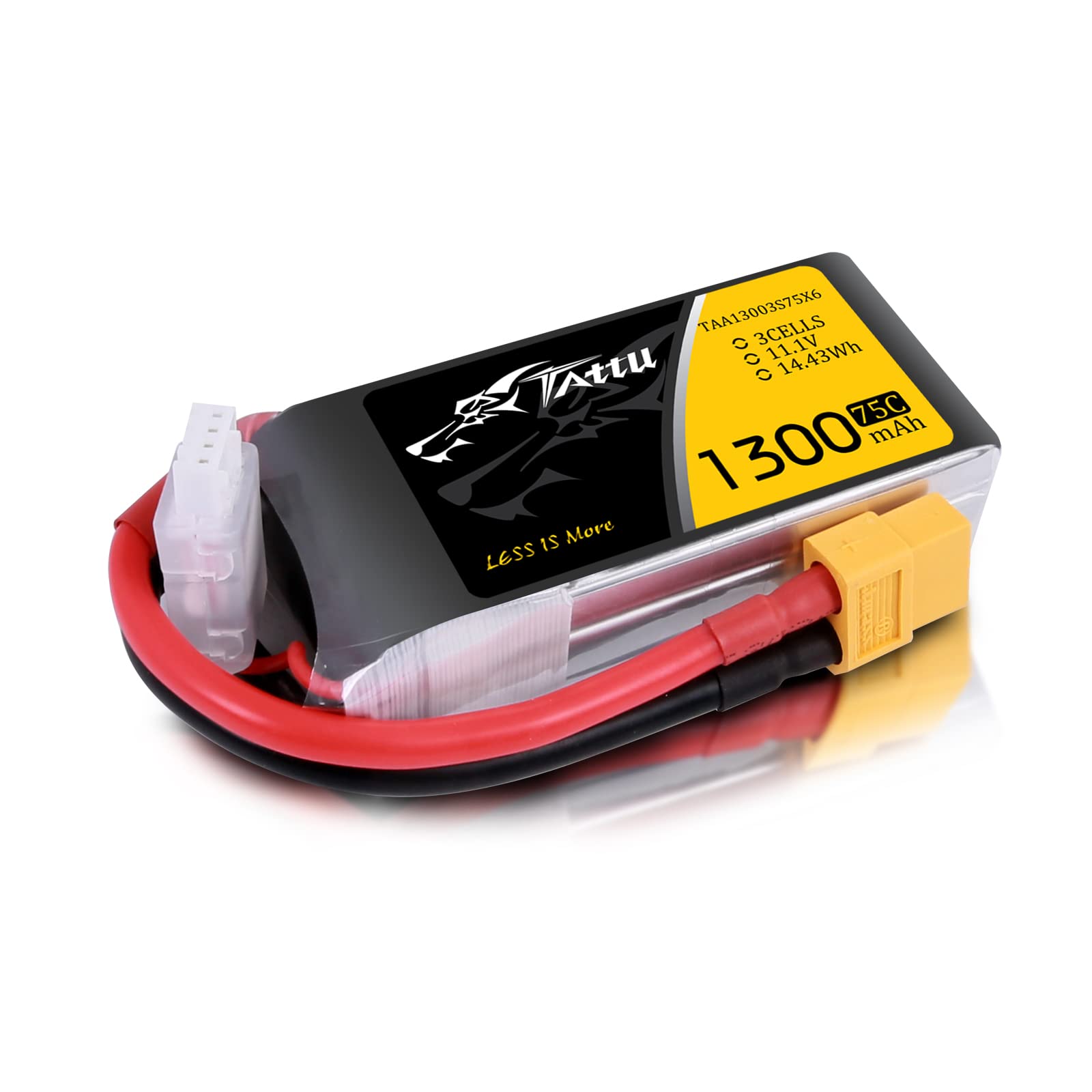 Tattu LiPo Battery Pack 1300mAh 75C 3S 11.1V RC Battery with XT60 Connectors for RC Boat Heli Airplane UAV Dron UAV Drones FPV Racing Quadcopters Aircraft TBS Gemini IRC Vortex Lumenier QAV250