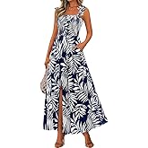 HWP Floral Dress for Women Summer Boho Sleeveless Long Sun Dresses Spaghetti Strap A Line Flowy Beach Midi Dress