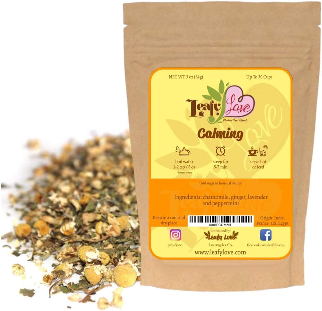 All Natural Calming Relaxing Herbal Tea for Anxiety Stress Bloating - Essential Herbs for Better Sleep - 3 ounce Up To 30 Cups Serving - Caffeine Free