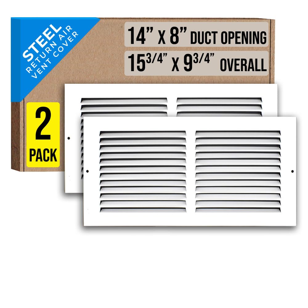 Photo 1 of [2 Pack] Fits 14x8 Duct Opening | Steel Return Air Grille by Handua | Vent Cover Grill for Sidewall and Ceiling | White | HVAC Cold Air Intake Grille | Outer Dimensions: 15.75"W X 9.75"