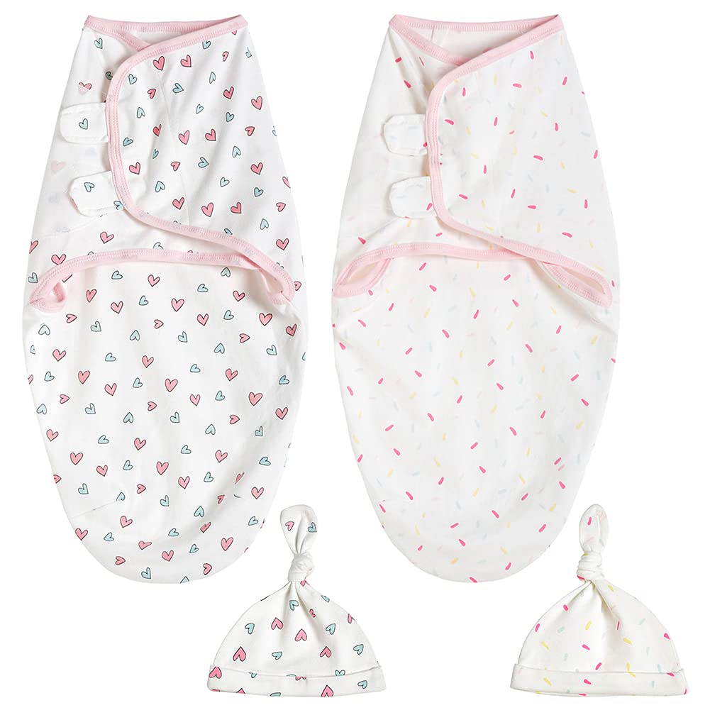 HINATAA 2 Pack Baby Swaddle Wrap Newborn Babies Swaddling Sack, 0-3 Months 100% Soft Breathable Cotton Swaddles Unisex (Love)