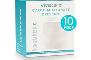 VIVE CARE ViveCare Calcium Alginate Wound Dressing 2" x 2" (10 Pack)- Individually Wrapped, Sterile Gauze Pads - Absorbent Sterile Patches for Ulcer, Bed Sore, G Tube, & Diabetic Foot - Non-Stick Burn Treatment