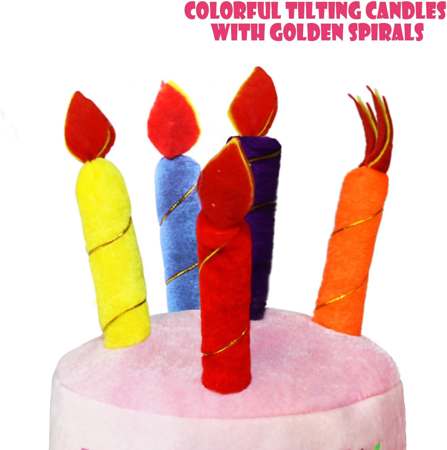 Novelty Place Plush Happy Birthday Cake Hat (2Pcs, Blue & Pink) - Unisex Adult Size Fancy Dress Party Hats - Perfect as Party Favors, Costume Accessories - Cake & 5 Multicolor Candles: Toys & Games