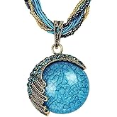 Nawjue Fashion Jewelry Retro Vintage Bohemian Style Turquoise Rhinestone Pendant Collar Chain Necklace for Women
