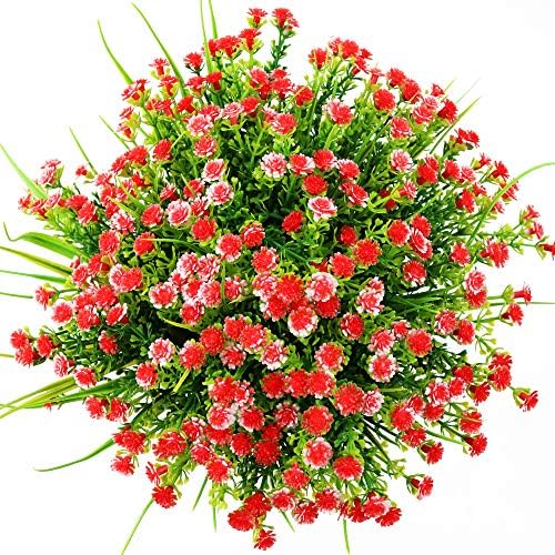 Artificial Flowers, 5PCS Fake Flowers, Multicolor UV Resistant Fake Greenery Bushes, DIY Flowers for Bride's Bouquet Wedding Home Garden Party Indoor Outdoor (red)