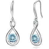 FANCIME Dangle Drop Earrings 925 Sterling Silver Dainty Infinity Round Gemstone Birthstone Jewelry Birthday Mothers Day Gifts for Her Women