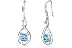 FANCIME Dangle Drop Earrings 925 Sterling Silver Dainty Infinity Round Gemstone Birthstone Jewelry Birthday Gifts for Her Women