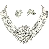 ROFIFY Audrey Hepburn Style Women Earrings Necklace Set Faux Pearl Inspired by Breakfast at Tiffanys Accessory LFFJ036