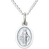 Alexander Castle Small 925 Sterling Silver Miraculous Medal Catholic Necklace - 12mm x 9mm Miraculous Medal with 16" Silver Chain & Jewelry Gift Box