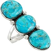Turquoise Ring Sterling Silver 925 Genuine Gemstones Size 6 to 11