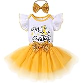 HAPPYMA Baby Girls One 1st Birthday Outfit Bee Sunflower Romper Tulle Tutu Skirt Sequin Bow Party Clothes Set