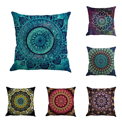 BEGOO Cotton Linen Cloth Square Cozy Throw Pillow Case DÃ©cor Cover,Â Circular Patterns Series, 18" x 18" with Hidden Zipper Closure for Sofa Bed Counch Decoration, 4 pack