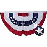 AMZFLAG American Bunting Flag 3X6 Feet Outdoor, Heavy Duty Embroidered US USA Buntings, Patriotic Half Pleated Fan Flag for 250th Anniversary Decoration Outside with 3 Brass Grommets