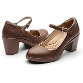Cusolemore Mary Jane Heels with Arch Support, Closed Round Toe Chunky Pumps for Women, Comfortable Block Heel Dress Shoes