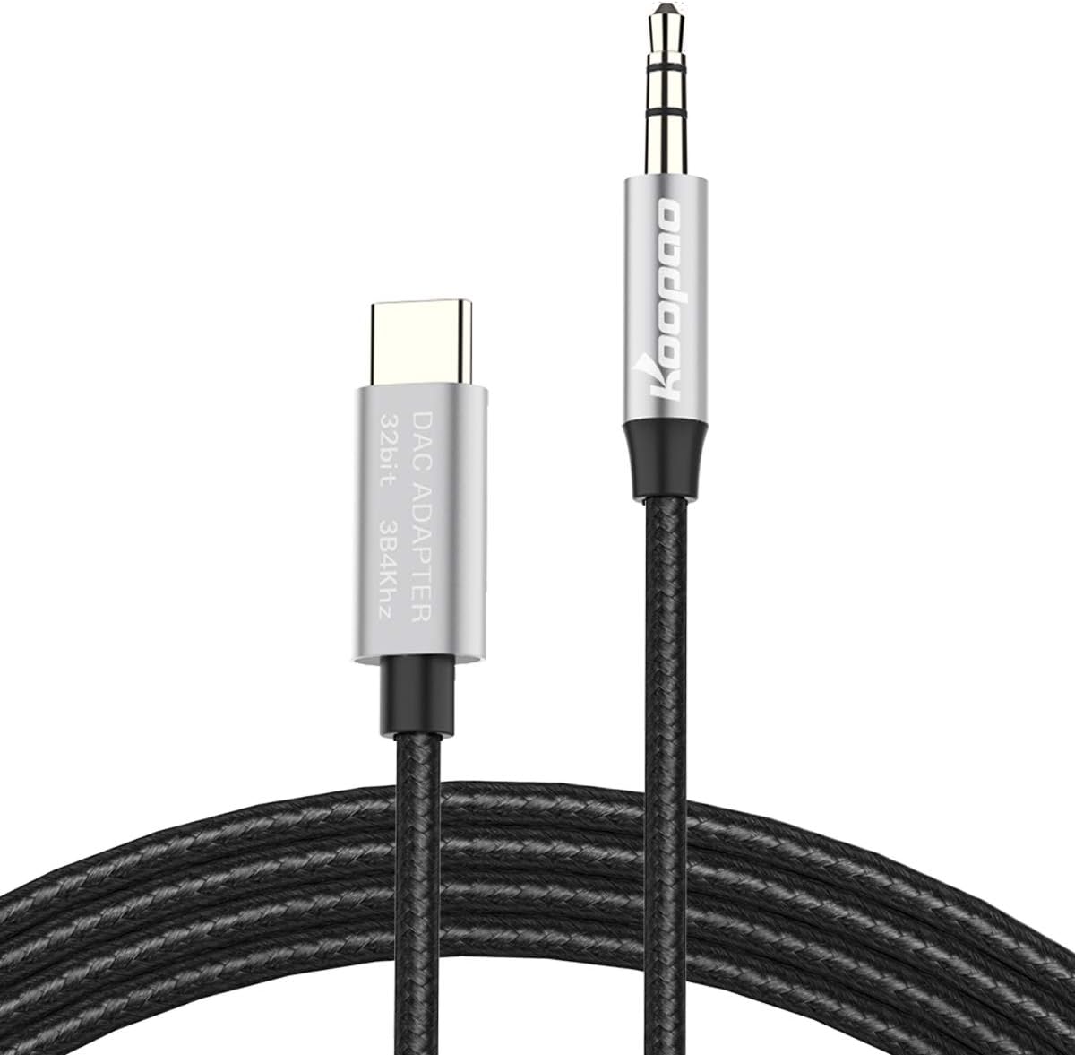 USB C to 3.5mm Audio Aux Jack Cable, KOOPAO Type C Realtek DAC Chip HiFi Function Adapter to 3.5mm Headphone Stereo Cord Car Compatible with Google Pixel 2 3 4XL, OnePlus, Galaxy Note10, Huawei