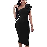 Mokoru Women's Sexy Ruffle One Shoulder Bodycon Elegant Cocktail Party Midi Dresses