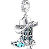 URONE Cowboy Boot Hat Charm Beads Fits Bracelets 925 Sterling Silver Cowgirl Charm Western Jewelry Gifts