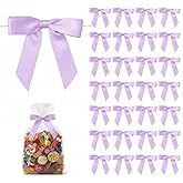 50 Pack Satin Twist Tie Bows for Gift Bags & Party Favors, 2.5 Inch Pre-Tied Ribbon Bows for Gift Wrapping, Birthday & Wedding Event Decorations - Lilac