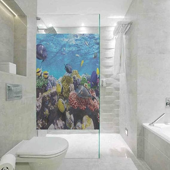 Privacy Film Frosted Window Film, Ocean Tropical Sea School of Fish