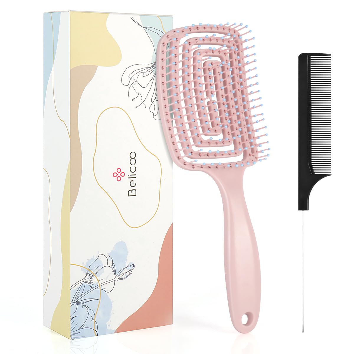 BELICOO Detangler Hair Brush, Wet & Dry Detangling Hair Brush for Women Tangles Hairbrush for Women, Men and Kids - Pink