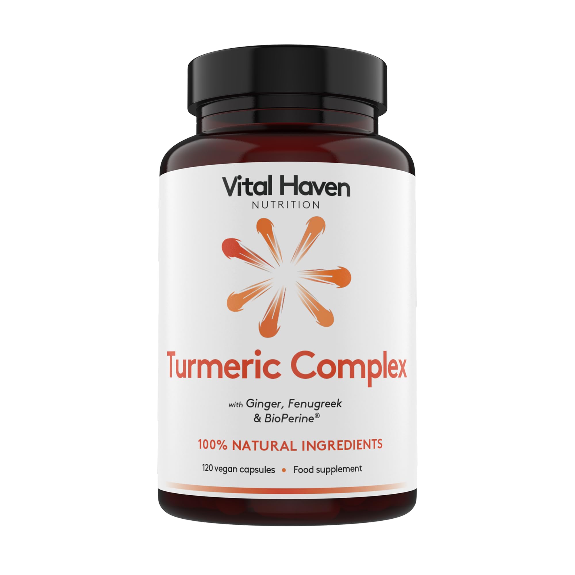 Vital Haven 100% Natural Turmeric Supplement with BioPerine, Ginger & Fenugreek - UK Made