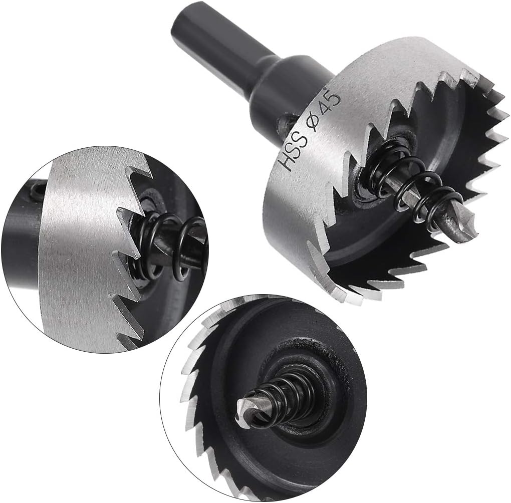 sourcingmap 45mm High Speed Steel HSS Drill Bit Hole Saw Cutter for Metal Alloy Wood, Black, Silver - Image 5