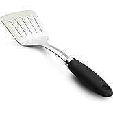Brushed Slotted Stainless Steel Turner, Non-Slip Spatula with Ergonomic Handle