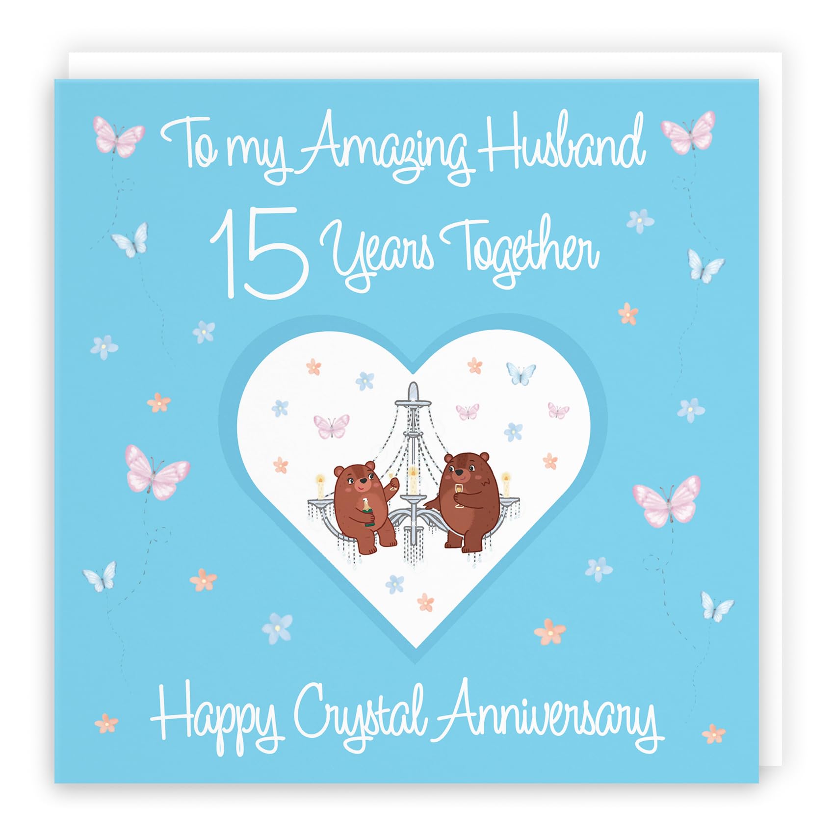 Hunts England - Husband 15th Anniversary Card - 15 Years - Crystal Anniversary - Romantic Meadows - Fun Card - Fifteenth Anniversary Card For Husband