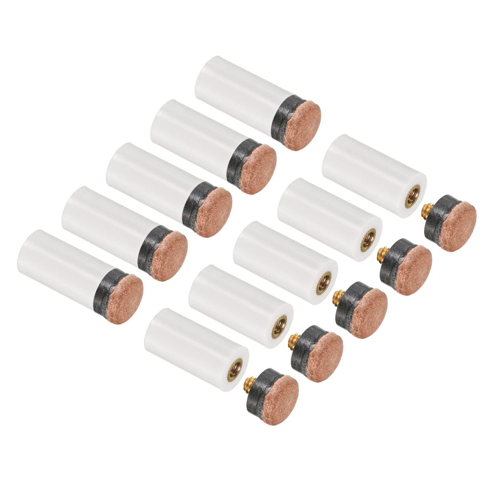 PATIKIL 13mm Dia Screw-on Pool Cue Tips, 10 Pairs Snooker Billiard Cue Stick Tips Replacement with Pool Cue Ferrules, Brown White