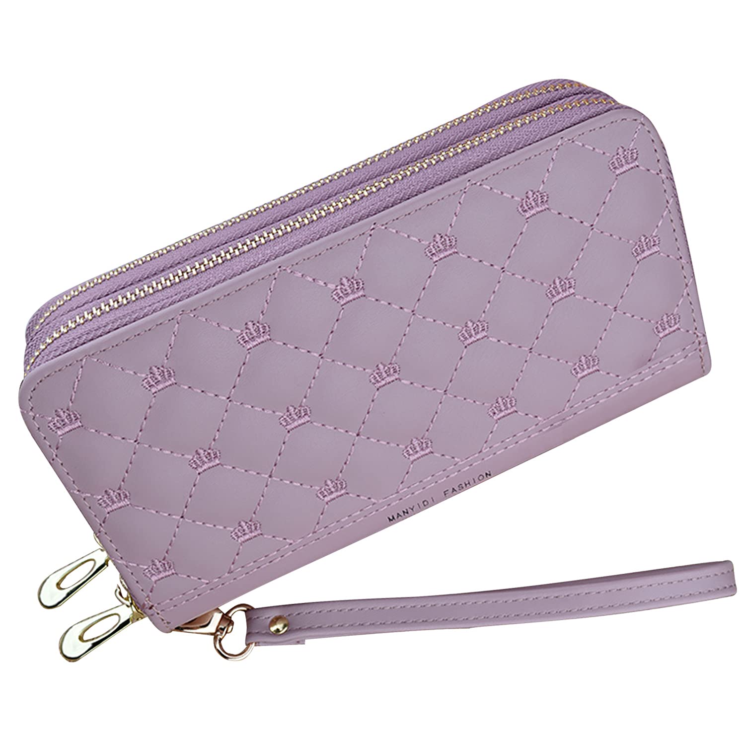 Yixuan Ladies Purse Wallet with Double Zipper Coin Purse PU Leather Phone Wallet for Women Large Capacity Long Clutch Wallet with Multiple Card Slots Wristlet Wallet