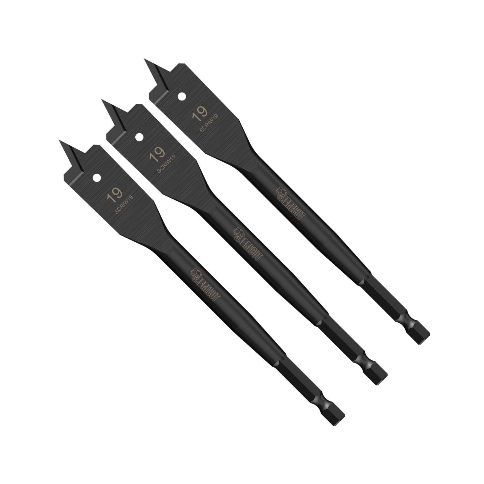 3 x SabreCut SCRIW19_3 19mm x 152mm Impact Rated Flat Wood Spade Bits for Softwood Hardwood Chipboard