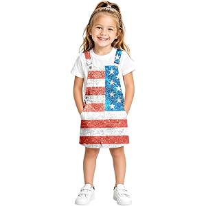 4th of July Outfits for Girls American Flag Adjustable Straps Overalls Dress USA Patriotic 250 Anniversary 4-13t Outfit