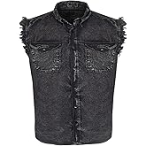 GARGOYLE BELLS Men's Sleeveless Cotton Shirts Biker Cuttoff Vest Cotton Shirt Cowboy Casual Button Down Shirt