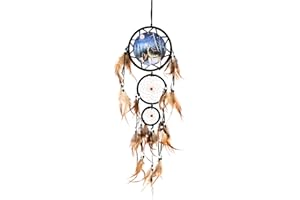 VINTORKY Beige Wolf Dream Catcher Hanging Pendant Home Decoration Wind Chime with Macrame Accent for Indoor